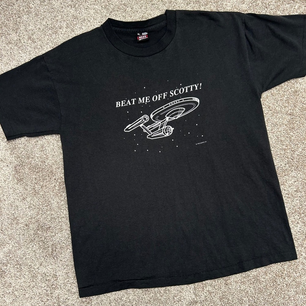 Vintage Star Trek Parody Tshirt Beat Me Off Scotty Size XL Black 1995 USA Made